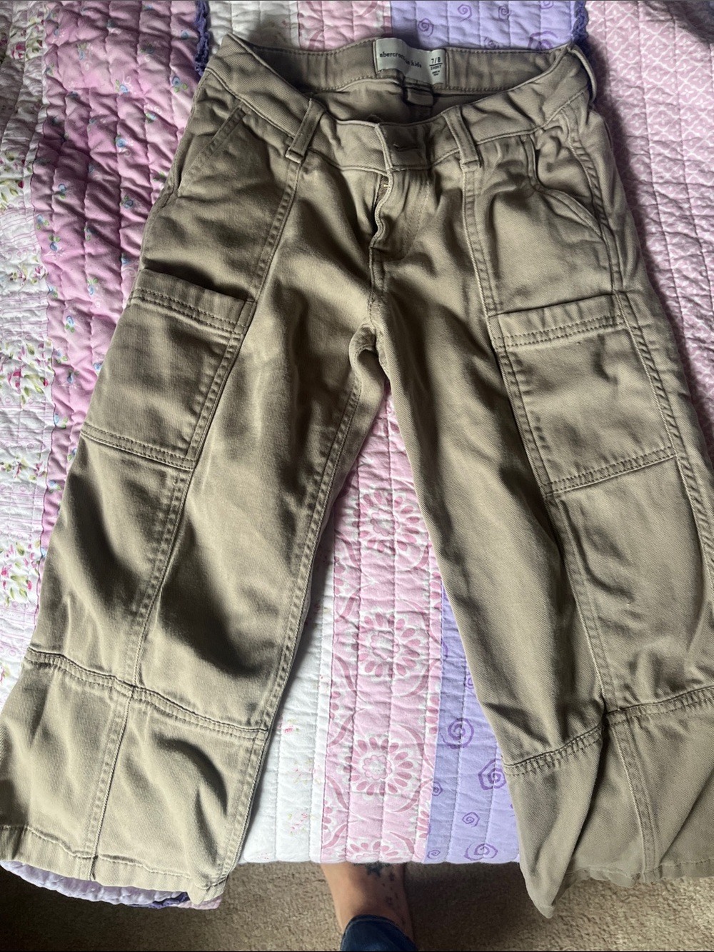 abercrombie kids tan cargo wide-leg pants